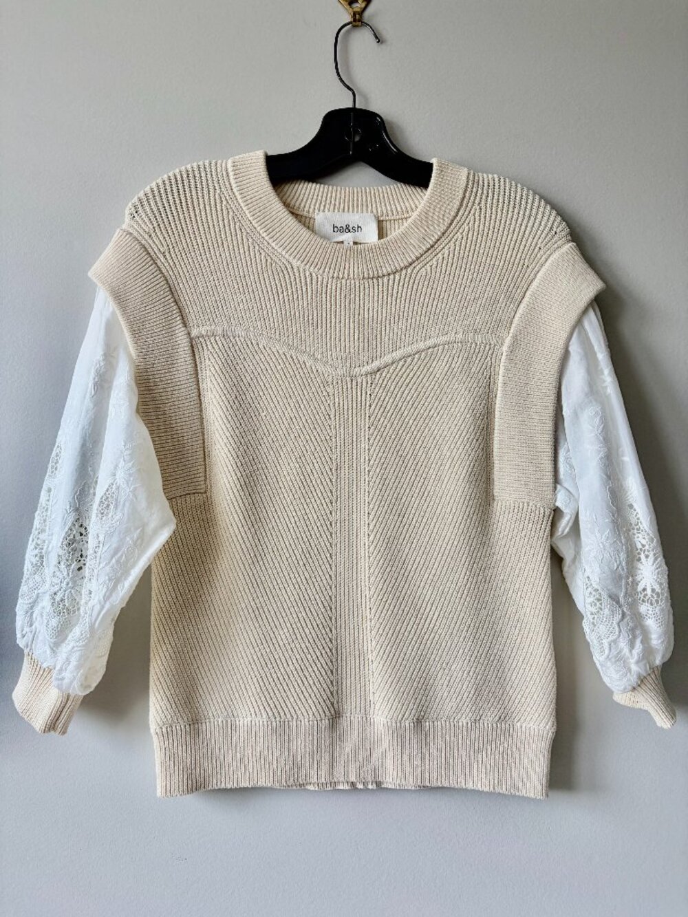Ba&sh Cream & White Contrast "Lady Pullover" Top